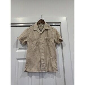 Taylor Stitch Mens 38 S Beige Short Sleeve Knit The Hawthorne Button Up Linen